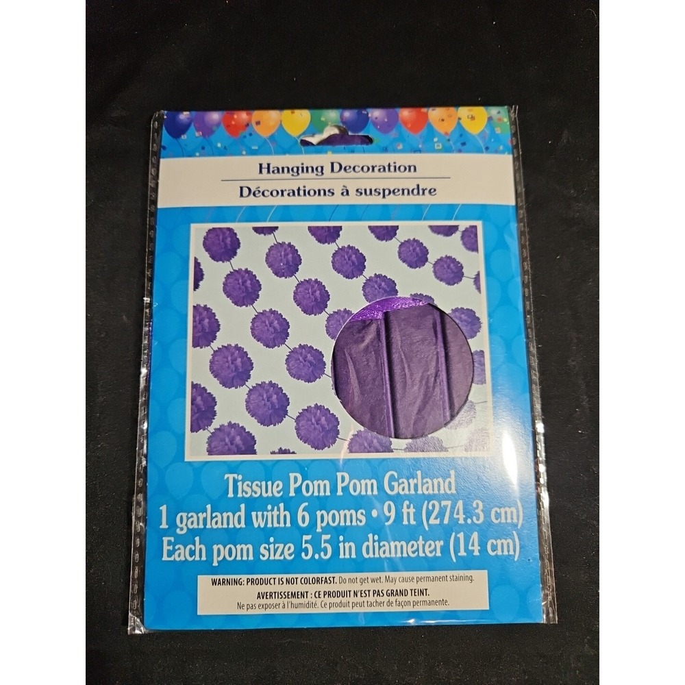 Hanging Decoration 9 Ft Garland 6 Pom Poms Purple Party Supply Any Holiday